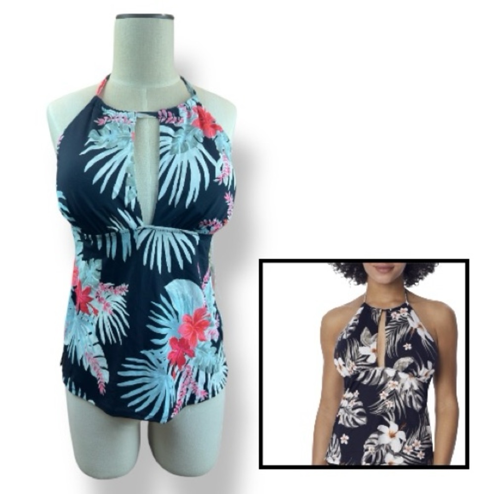 Leilani Tropics Print High-neck with Sexy Keyhole Front Tankini Top